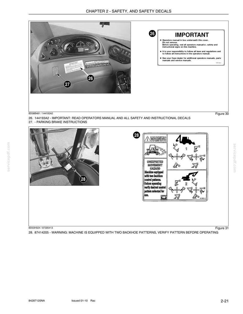May include: A page from a manual with safety information. The image shows the interior of a machine with labels and text, including "IMPORTANT" and "WARNING". The manual includes instructions and diagrams related to machine operation and safety.