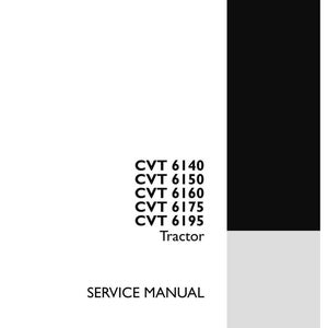 May include: A white service manual cover for Steyr CVT 6140, 6150, 6160, 6175, and 6195 tractors. The document features black text, a black header bar, a grey sidebar, and the Steyr logo. It includes part number 47505528, dated February 2013, and is labelled 1/2.