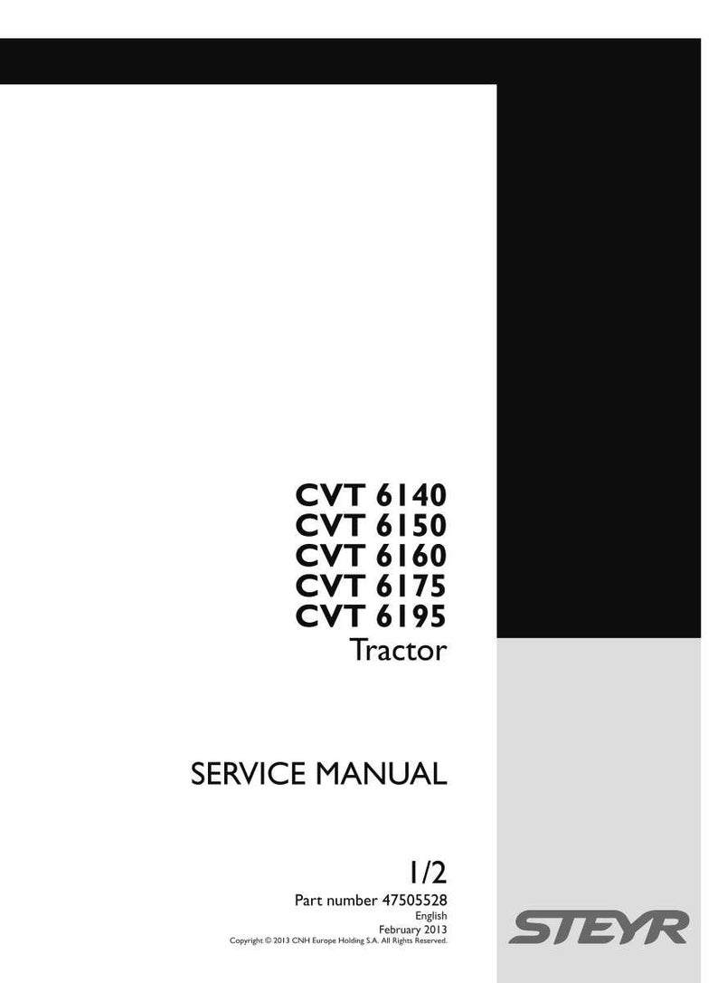 May include: A white service manual cover for Steyr CVT 6140, 6150, 6160, 6175, and 6195 tractors. The document features black text, a black header bar, a grey sidebar, and the Steyr logo. It includes part number 47505528, dated February 2013, and is labelled 1/2.