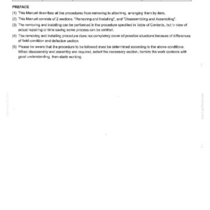 May include: A technical document page titled 32. ATTACHMENT containing a table with columns for Issue, Date of Issue, Applicable Machines, and Remarks. The text includes a PREFACE section with five numbered points regarding manual procedures.