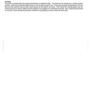 May include: A white document with the text "Electrical systems - FAULT CODES" and "3899 - Info: Engine temperature exceeded pre-warn level". The document provides context and instructions for troubleshooting.