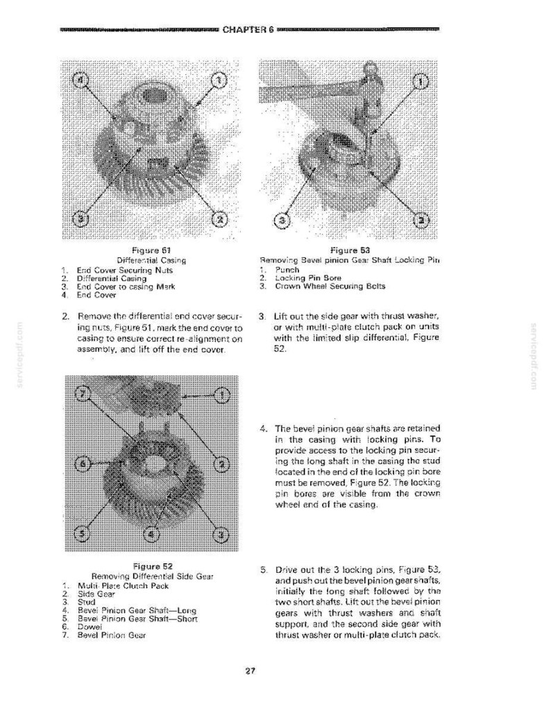 May include: Technical diagram of automotive differential components, including gears, casings, and securing nuts. The image includes labeled diagrams and text descriptions for assembly and disassembly procedures.