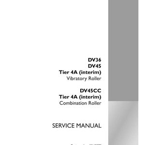 May include: A white service manual with the text "DV36, DV45, Tier 4A (interim) Vibratory Roller, DV45CC, Tier 4A (interim) Combination Roller, SERVICE MANUAL." The Case Construction logo is in the bottom right corner.