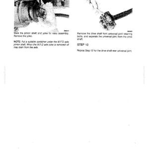 May include: Technical diagram with instructions for automotive repair. Step 11 shows a close-up of a mechanical component with text. Step 12 illustrates removing a universal joint. Step 13 repeats the process. Text includes safety notes.