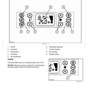 May include: A diagram of a vehicle's heating, ventilation, and air conditioning (HVAC) control panel. The panel includes buttons for on/off, automatic, temperature, ventilation, and air conditioning. A digital display shows the temperature.