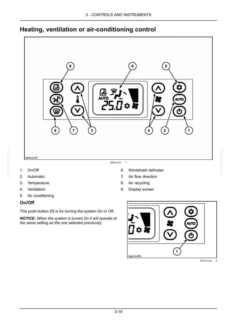 May include: A diagram of a vehicle's heating, ventilation, and air conditioning (HVAC) control panel. The panel includes buttons for on/off, automatic, temperature, ventilation, and air conditioning. A digital display shows the temperature.