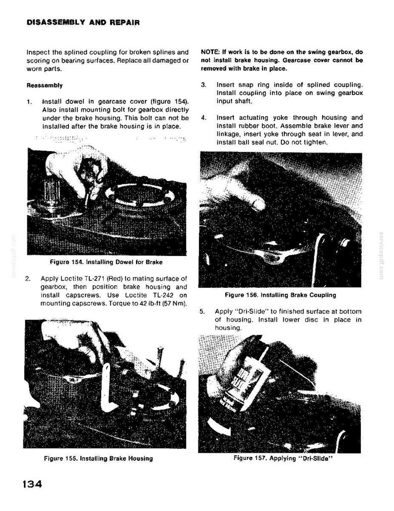 K&ouml;nnte beinhalten: Seite aus einem Reparaturhandbuch mit der &Uuml;berschrift "DEMONTAGE UND REPARATUR". Die Seite enth&auml;lt Diagramme und Anweisungen zum Zusammen- und Auseinanderbauen mechanischer Komponenten, mit Text und Illustrationen.