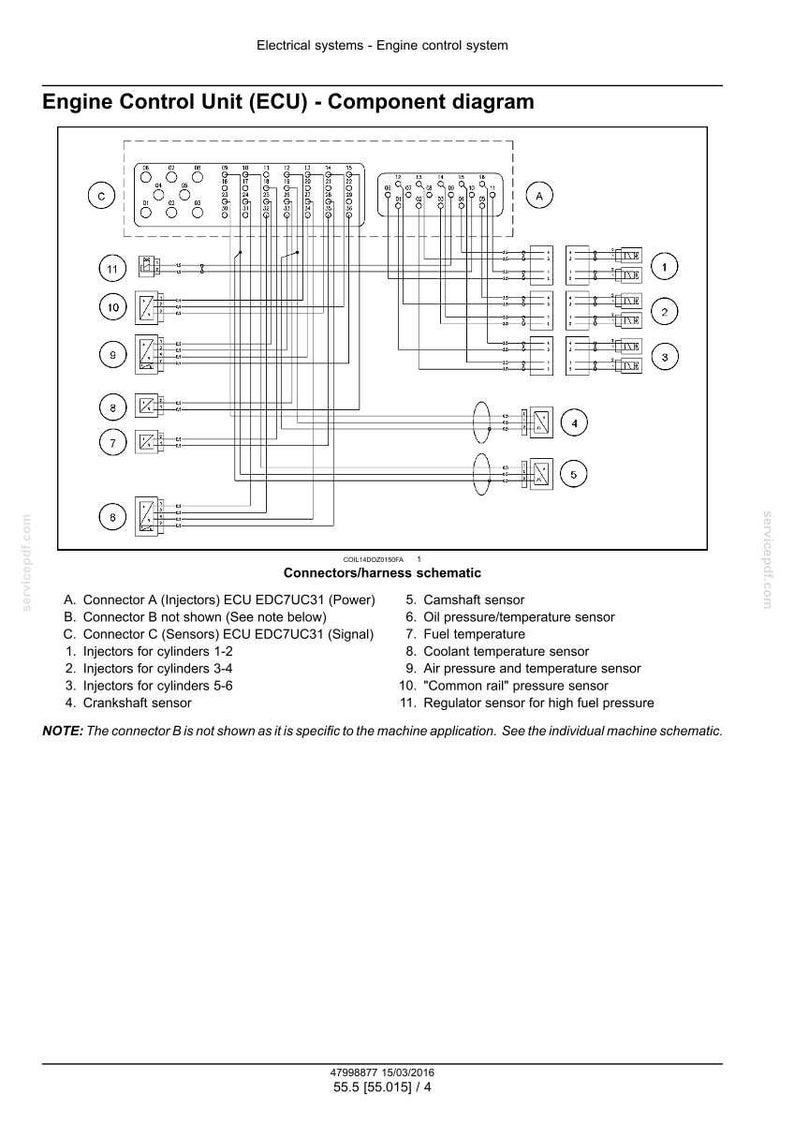 May include: Diagram of an Engine Control Unit (ECU) with connectors and sensors. The schematic includes injectors, sensors, and a regulator, with labels for each component. The diagram is in black and white.