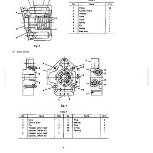 May include: A technical engineering diagram showing the rotary group section in Fig. 5 and the cover section in Fig. 6. The document includes detailed cross-sectional views, numbered component labels, and corresponding parts tables for mechanical assembly.