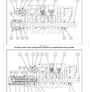 May include: Diagram of a remote control valve, sectional view, with open center. The image shows a detailed technical illustration of the valve's internal components, labeled with numbers. The diagram includes an auxiliary control valve and a double-acting auxiliary valve.