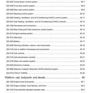 May include: A detailed table of contents from a manual, listing various vehicle systems and components. Sections include engine, transmission, and cab-related systems. The document is dated April 13, 2017.