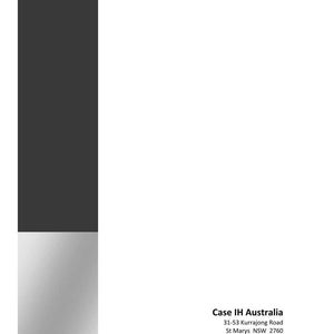 May include: A white page with a dark gray vertical bar on the left and a dark gray horizontal bar at the top. The text "Case IH Australia" is displayed, along with an address and phone number. The Case IH Agriculture logo is at the bottom.