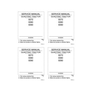 Peut inclure: Quatre mod&egrave;les rectangulaires blancs de manuels de service pour tracteurs Quadtrac. Chaque mod&egrave;le comprend le texte &laquo;&nbsp;SERVICE MANUAL QUADTRAC TRACTOR&nbsp;&raquo; et les num&eacute;ros 9370, 9380 et 9390. Des instructions sont &eacute;galement incluses.