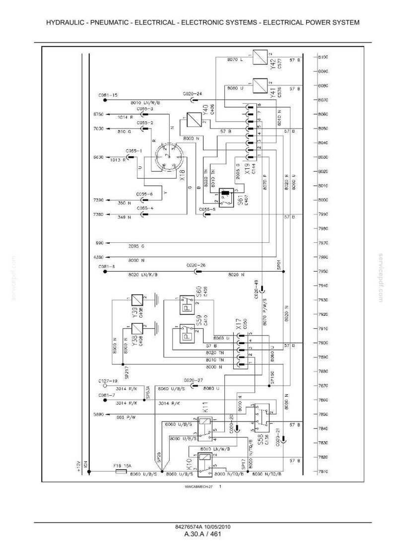 K&ouml;nnte beinhalten: Ein technisches Schaltbild mit dem Titel HYDRAULIC - PNEUMATIC - ELECTRICAL - ELECTRONIC SYSTEMS - ELECTRICAL POWER SYSTEM. Die schwarz-wei&szlig;e Strichzeichnung zeigt verschiedene elektrische Komponenten, Anschl&uuml;sse und Leitungswege mit entsprechenden Codes.