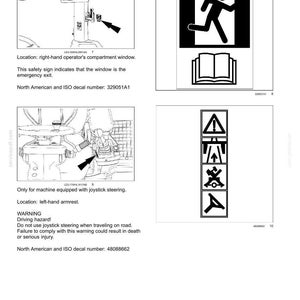 Puede incluir: Una p&aacute;gina de documento t&eacute;cnico titulada 2-SAFETY INFORMATION que presenta cuatro diagramas en blanco y negro. Dos diagramas muestran componentes de maquinaria con flechas que se&ntilde;alan ubicaciones espec&iacute;ficas, mientras que otros dos muestran s&iacute;mbolos de seguridad.