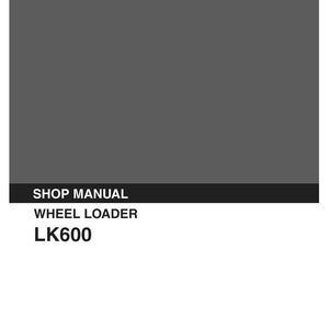 Pode incluir: Um manual de oficina cinza para uma carregadeira de rodas Kobelco modelo LK600. A capa apresenta o logotipo branco da Kobelco no topo, com o texto SHOP MANUAL, WHEEL LOADER e LK600 abaixo. Inclui o texto Applicable: LK600 RM-1004- S5RE0001E-02 07/03.