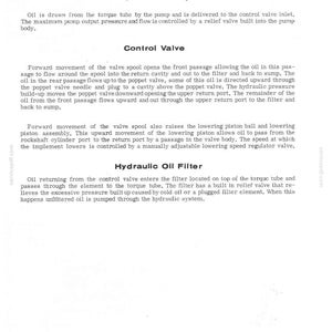 May include: A page from a manual detailing oil flow in a hydraulic system. The text includes sections on the hydraulic pump, control valve, and hydraulic oil filter, with diagrams referenced. The document is in black text on a white background.