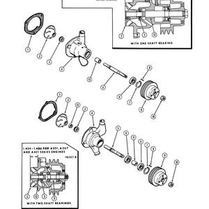 May include: An exploded diagram of engine components, labeled with numbers and text. The diagram includes detailed illustrations of various parts, such as bearings, seals, and housings, with inset diagrams for specific engine types. The text includes "Disassembly - Inspection - Assembly."
