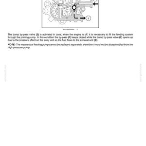May include: Diagram of an engine lift pump and lines, labeled with numbers and letters. The text describes the function of the dump by-pass valve and the mechanical feeding pump. The diagram is in black and white.
