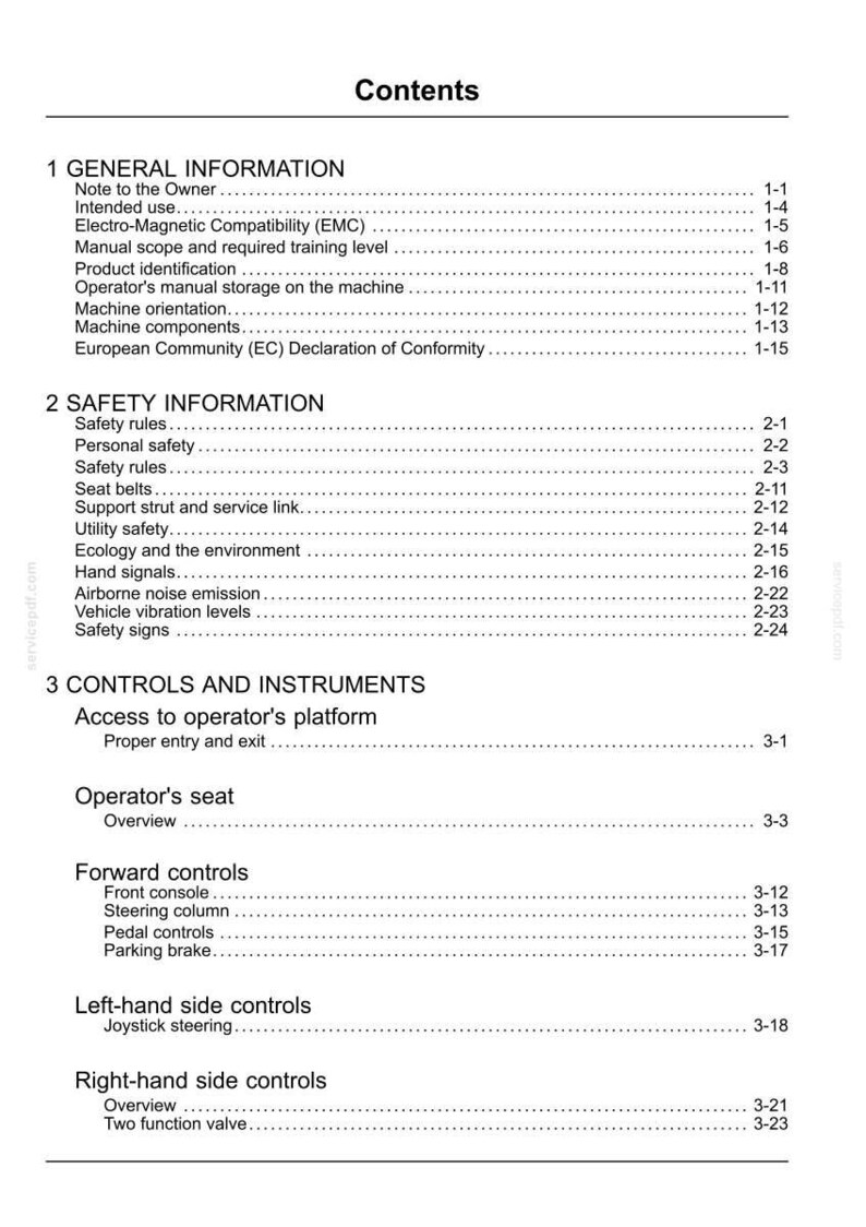 Puede incluir: Una p&aacute;gina de contenido de manual, con t&iacute;tulos como 'Informaci&oacute;n general', 'Informaci&oacute;n de seguridad' y 'Controles e instrumentos'. Texto negro sobre fondo blanco.