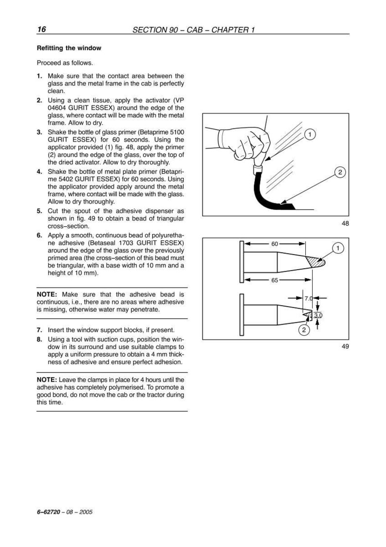 K&ouml;nnte beinhalten: Diagramm mit Anweisungen zum Wiedereinsetzen einer Fensterscheibe. Enth&auml;lt Ma&szlig;e in Millimetern f&uuml;r die Klebstoffraupe, mit einer Basisbreite von 10 mm und einer H&ouml;he von 10 mm.