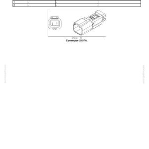 May include: Diagram of a connector X197A-X197 dust cap, with a table showing pin number, wire number, circuit reference, and electrical schematic frame. Includes a top-down view and an isometric view of the connector.