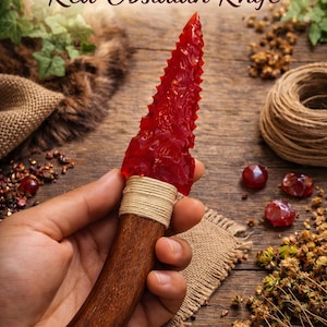 Handcrafted Red Obsidian Glass Knife Blade, Approx size 10inch Wooden Handle | Primitive Collector Decor