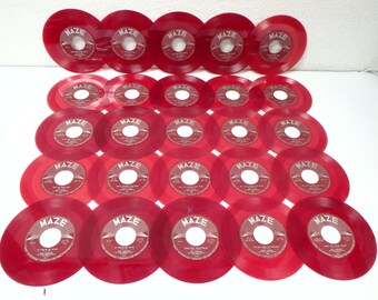 LOT of (25) RED-COLORED 7"/45 rpm Used Vinyl Records For Arts or Crafting w/Red Maze Labels Lot (25)