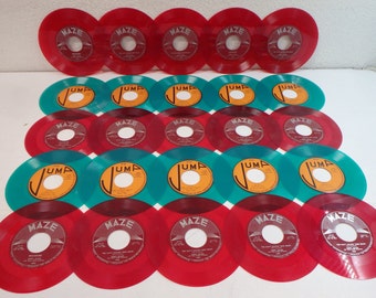 LOT of (25) RED/GREEN-Colored 7"/45 rpm Used Vinyl Records For Arts or Crafting Green and Red Lot (25)