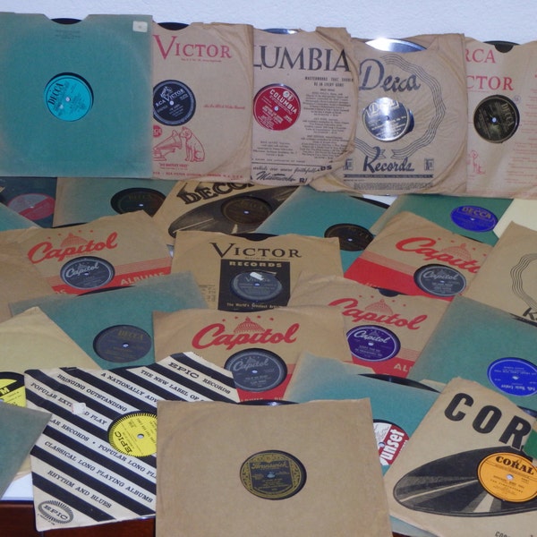 Lot of (12) 78 RPM 10" Records in sleeves random 20's-60s Jazz Big Band Pop 1940's Records