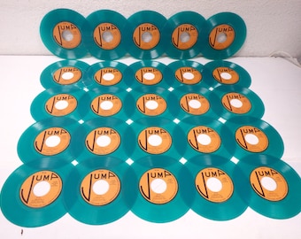 LOT of (25) GREEN-COLORED 7"/45 rpm Used Vinyl Records For Arts or Crafting w/Orange & Black Jump Labels Lot of (25)