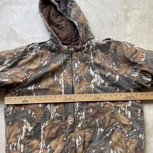 Sudadera con capucha y cremallera estilo camuflaje Mossy Oak vintage, fabricada en EE. UU., con forro polar, talla XL. imagen 4