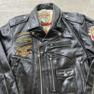 Vintage 90s Avirex Leather Jacket Biker D Pocket Desert Rally Black Jacks Size M image 2