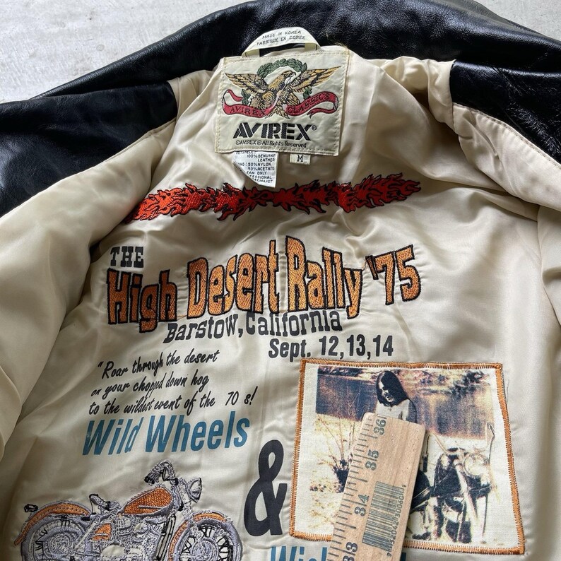 Vintage 90s Avirex Leather Jacket Biker D Pocket Desert Rally Black Jacks Size M image 4
