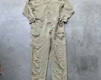 Vtg 1980's Women's Jag Yellow Cotton Jumpsuit Coveralls Herringbone Size Large