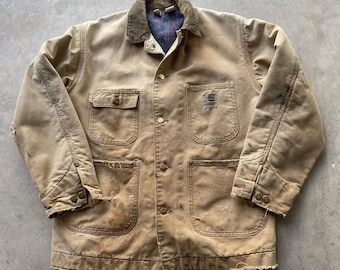 Vintage Carhartt jas deken gevoerd karwei jas jaren 1970 Carhartt Sz 40 Distressed