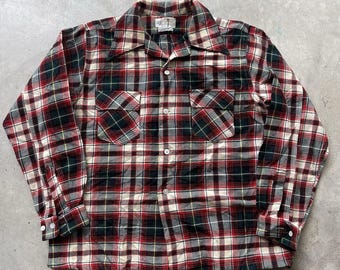 Camisa vintage de franela de lana Wilson Brothers Skipper de los años 50, estampado a cuadros escoceses, fabricada en EE. UU., talla L.