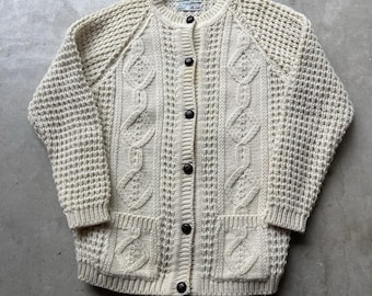 VTG paars gemêleerd Aran Iers vest trui wol visser kabelgebreid maat M