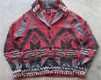 Cárdigan de mujer Lauren Ralph Lauren LRL Aztec, talla L, con chal, estilo suroeste.