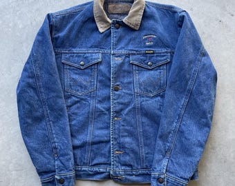 VTG Wrangler jack heren MT.L HERO denim deken gevoerd truckerblauwe jeansjack