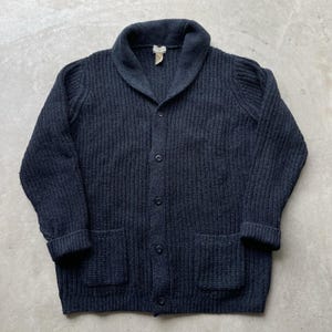 Cárdigan de lana de cordero vintage LL Bean para hombre XXLT, cárdigan tipo chal azul grueso