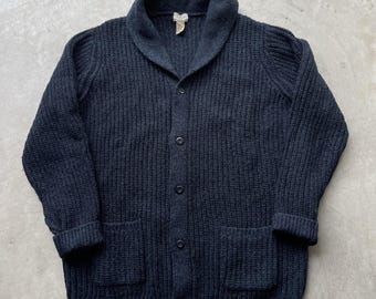 Vintage LL Bean Lammwolle Strickjacke Männer XXLT Cardigan Schal Blau Chunky