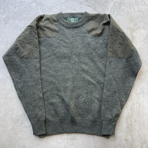 vintage Orvis L pull pour hommes avec patchs aux épaules et aux coudes, vert 100 % pure laine