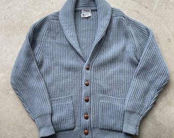 Vintage Bullocks Wool Cardigan Sweater Men M Cardigan Shawl 70s 80s Blue