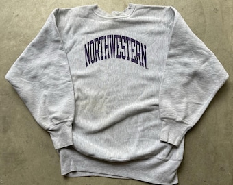 Sudadera vintage de cuello redondo Northwestern Champion Reverse Weave de los años 90, talla XL.