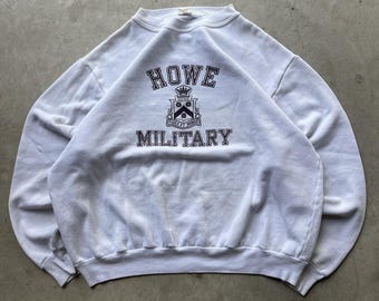 Vintage Howe Militär Schule Sweatshirt XL Weiß Raglan Rundhalsausschnitt USA Made 70er Jahre