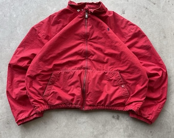 Vintage jaren 80 Polo Ralph Lauren Harrington-jas rode fleece gevoerde heren XL