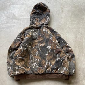 Sudadera con capucha y cremallera estilo camuflaje Mossy Oak vintage, fabricada en EE. UU., con forro polar, talla XL. imagen 6