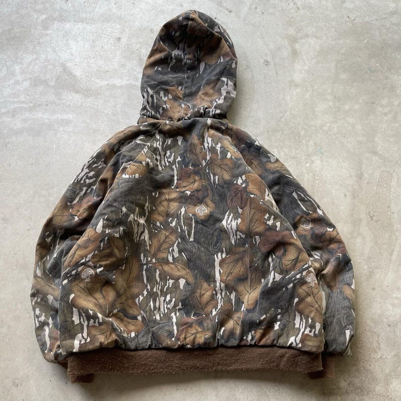 Sudadera con capucha y cremallera estilo camuflaje Mossy Oak vintage, fabricada en EE. UU., con forro polar, talla XL. imagen 6