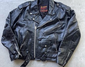 VTG jaren 90 hot leren biker punk moto leren Ramones jas heren 50 XL zwart